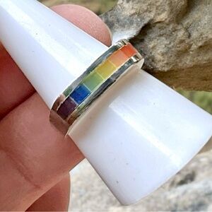 🌺Vintage Sterling & Inlaid Glass Ring